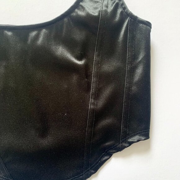 A.C.W. Black Satin Smocked Crop Top Bustier Corset Smock Goth Punk Romantic Emo - Picture 3 of 11